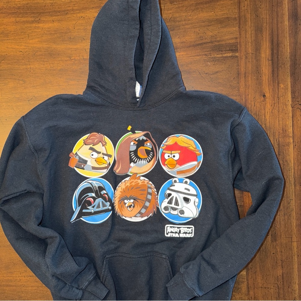 Angry Birds Star Wars Black Hoodie Boys Sz M 10/12 Long Sleeve Pullover